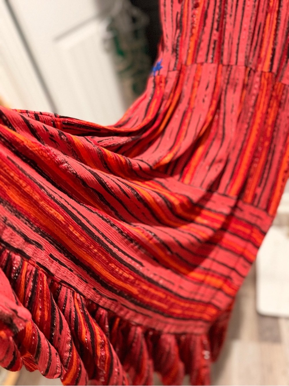 RAGA Red Maxi Dress with Blue Embroidered Trim - Picture 3 of 5